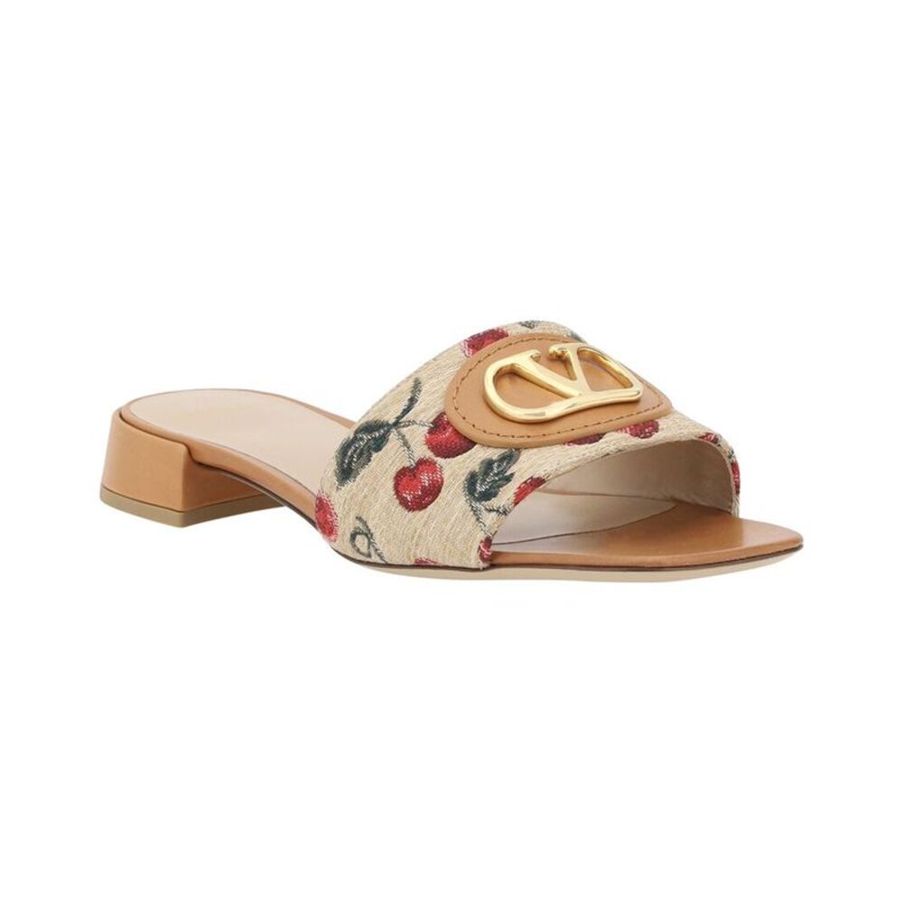 Valentino Cherryfic Leather-Trim Sandal, Brown